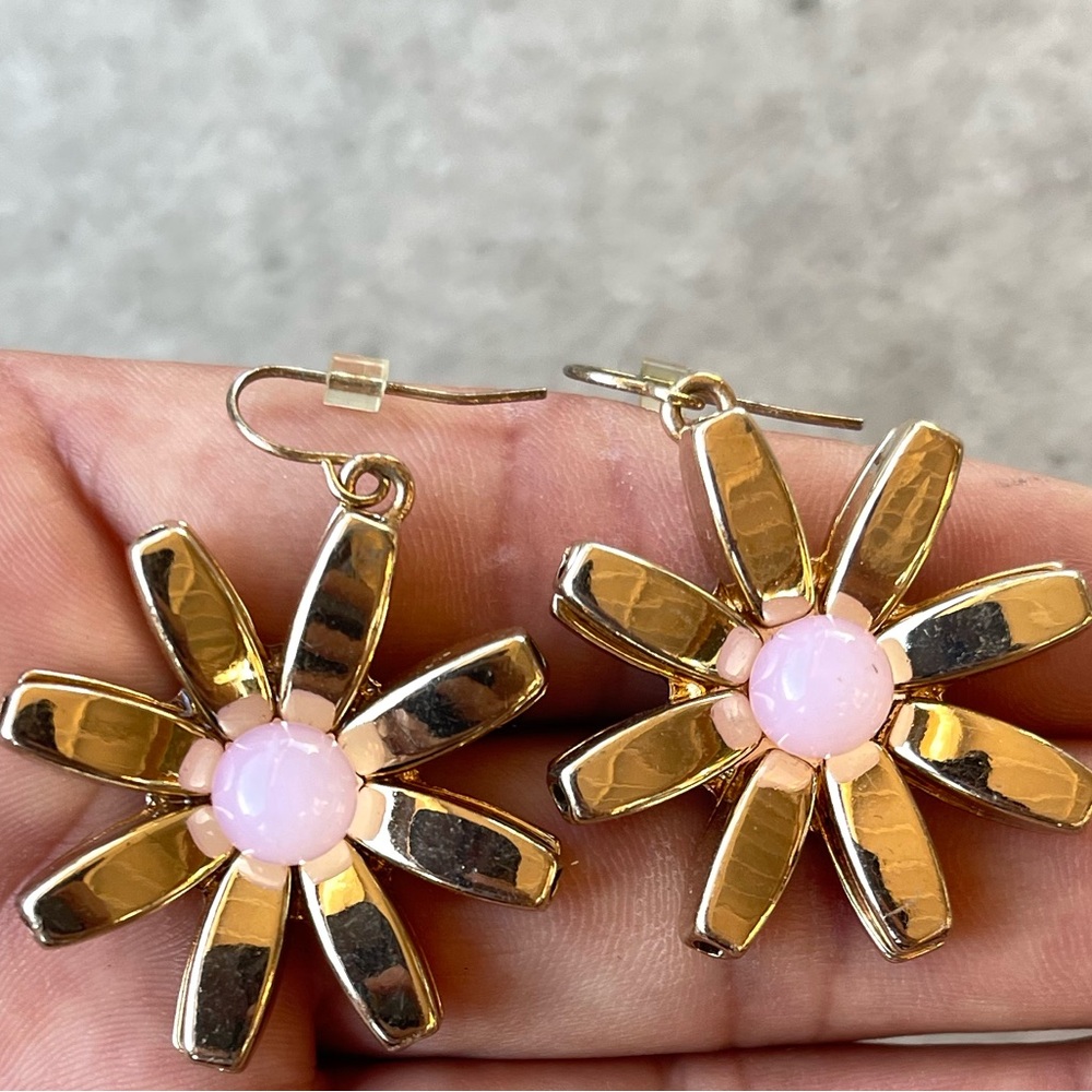 Betsey Johnson Gold Flower Earrings with Pink Center